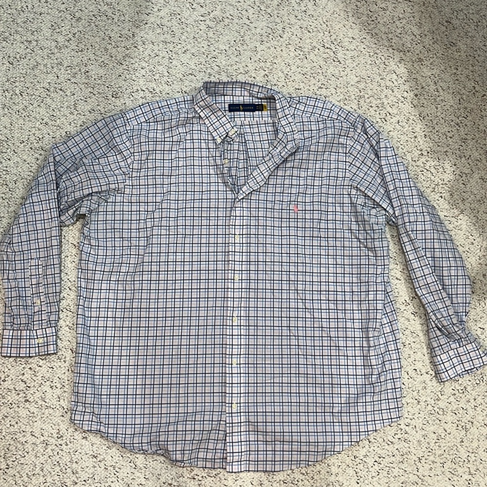 Ralph Lauren blue and pink plaid button down, 2XB.